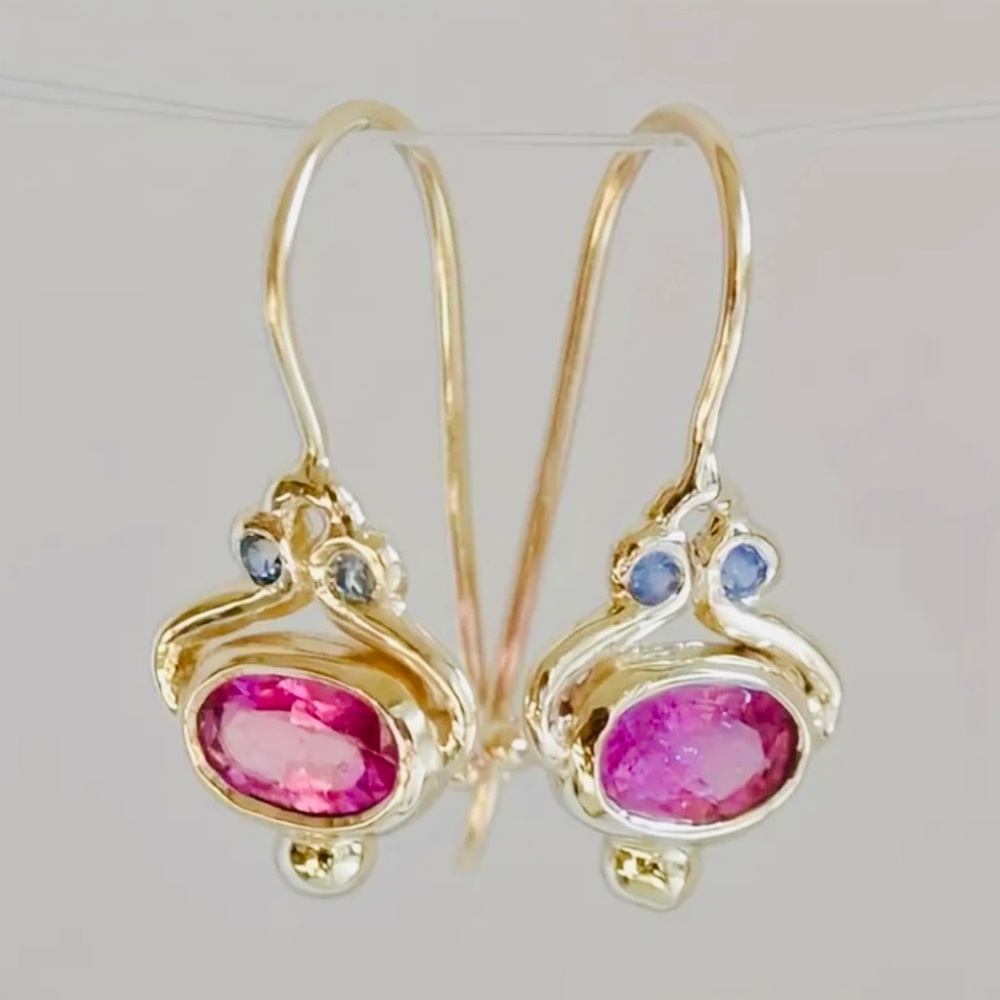 NEW Pink & Blue Dainty Gold Drop Earrings